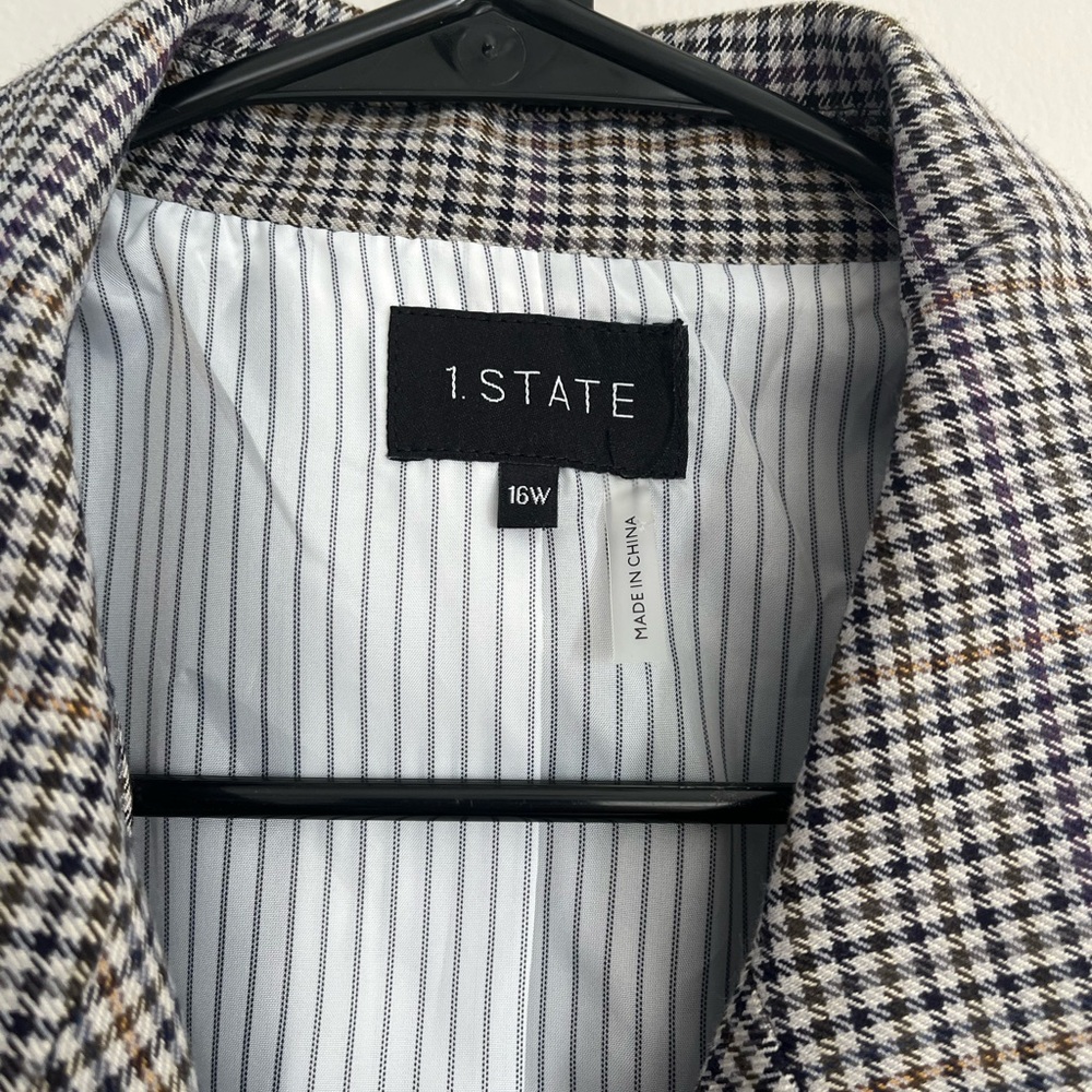 1.State (Nordstrom)‎ Double-Breasted Boyfriend Houndstooth Blazer, Size 16W - Picture 2 of 5